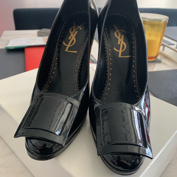 Yves Saint Laurent Shoes - YSL Black Patent Leather Heels Sz 38.5